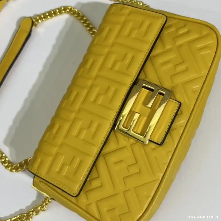 Cheap HOT Baguette FF Nappa Motif Yellow Midi Leather Bag In Chain Fendi 0623